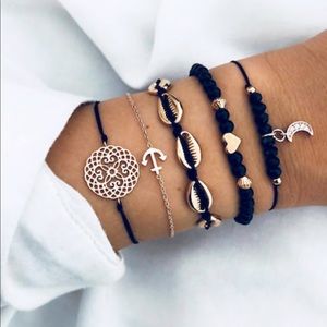 New Shell & Anchor Woven Bracelet Set 5pcs